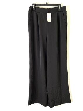 Melloday Black Wide Leg Pants Elastic Waist Flowy Dress Pants Pull On NWT